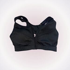 Woweny black zip front adjustable strap sports bra | Sz S